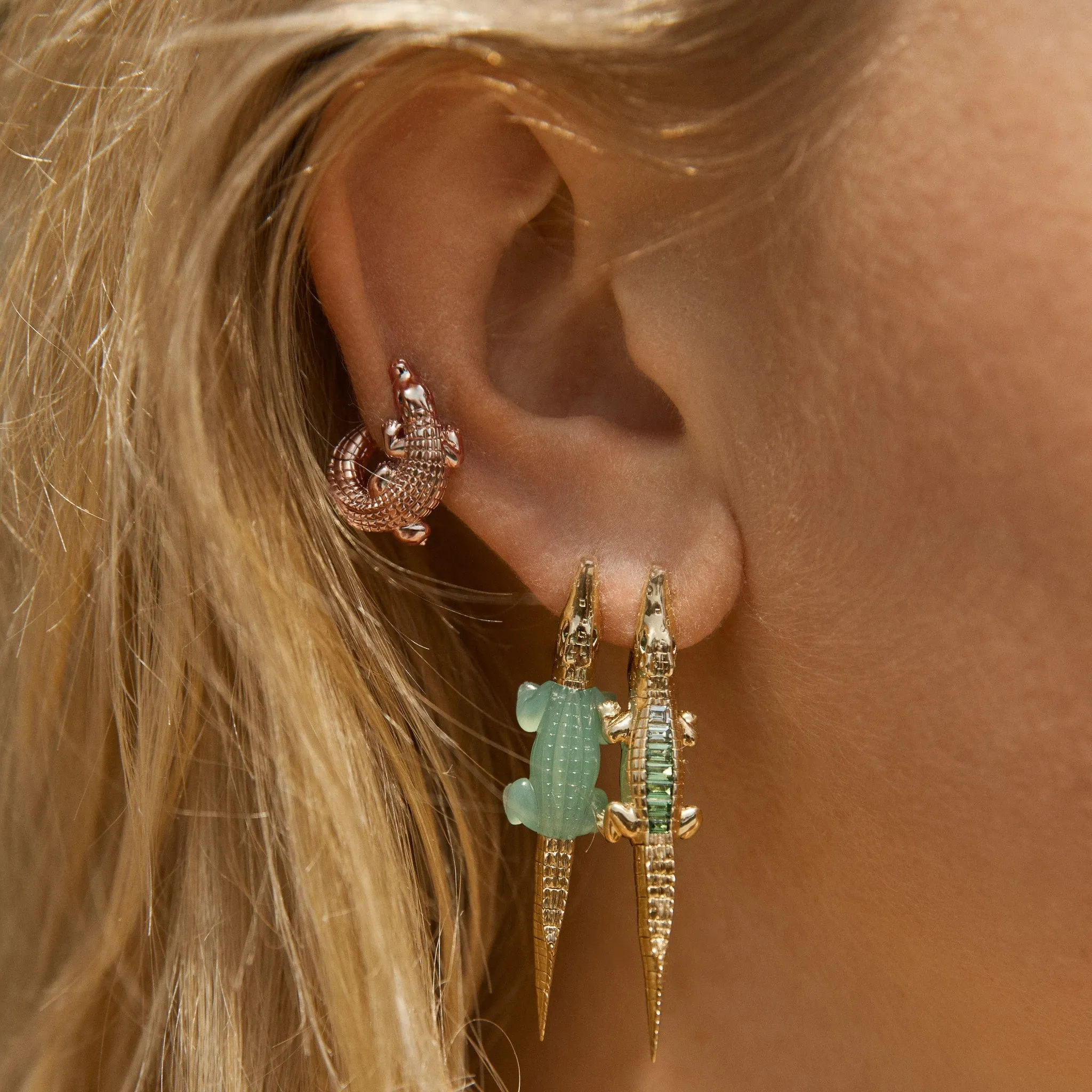 Alligator Twist 18K Rose Gold Earring w. Tsavorite