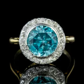 Antique Blue Zircon Diamond Ring 18Ct Gold 3Ct Zircon Circa 1918