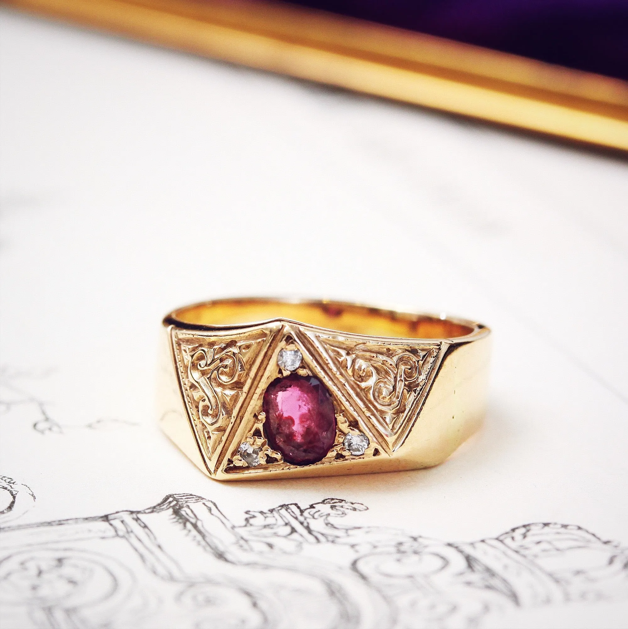 Awesome Vintage Ruby & Diamond Dress Ring