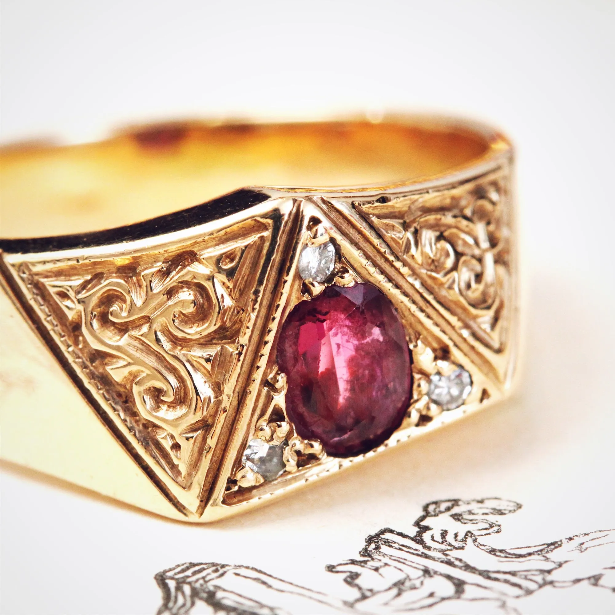 Awesome Vintage Ruby & Diamond Dress Ring