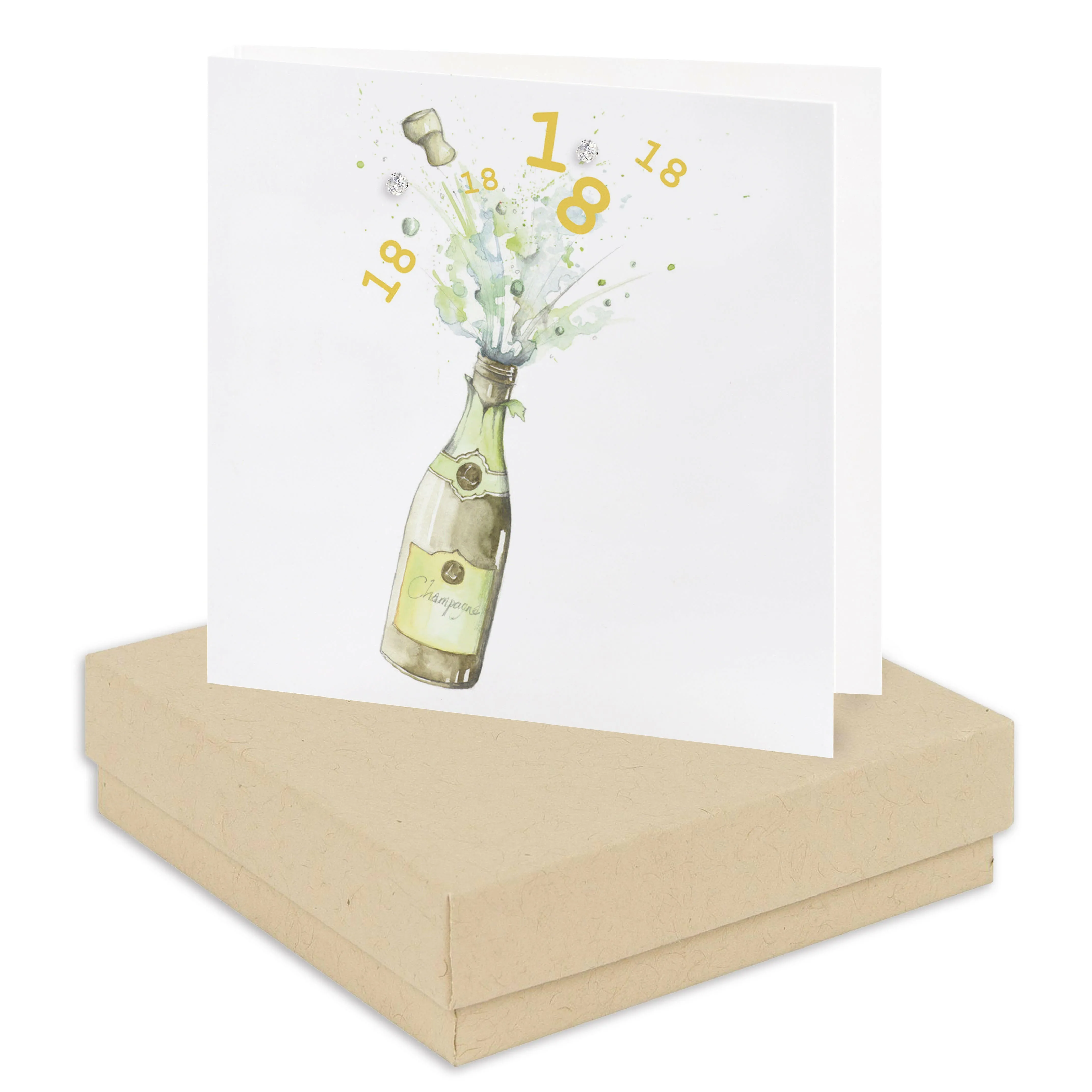 Boxed Champagne Bottle 18th Earring Card