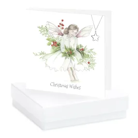 Boxed Christmas Green Holly Fairy Necklace Card