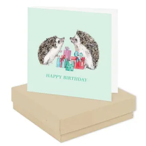 Boxed Hedgehogs Happy Birthday Silver Earring Card