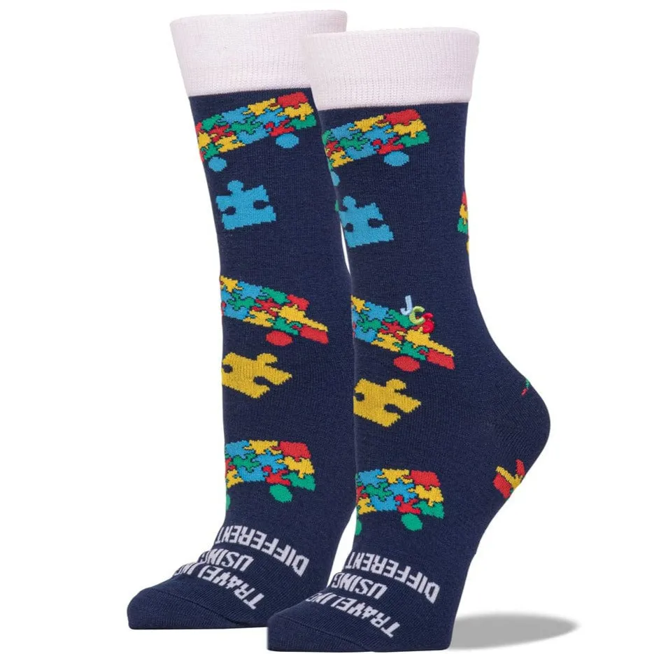 Bus Puzzle Piece Autism Awareness Crew Socks