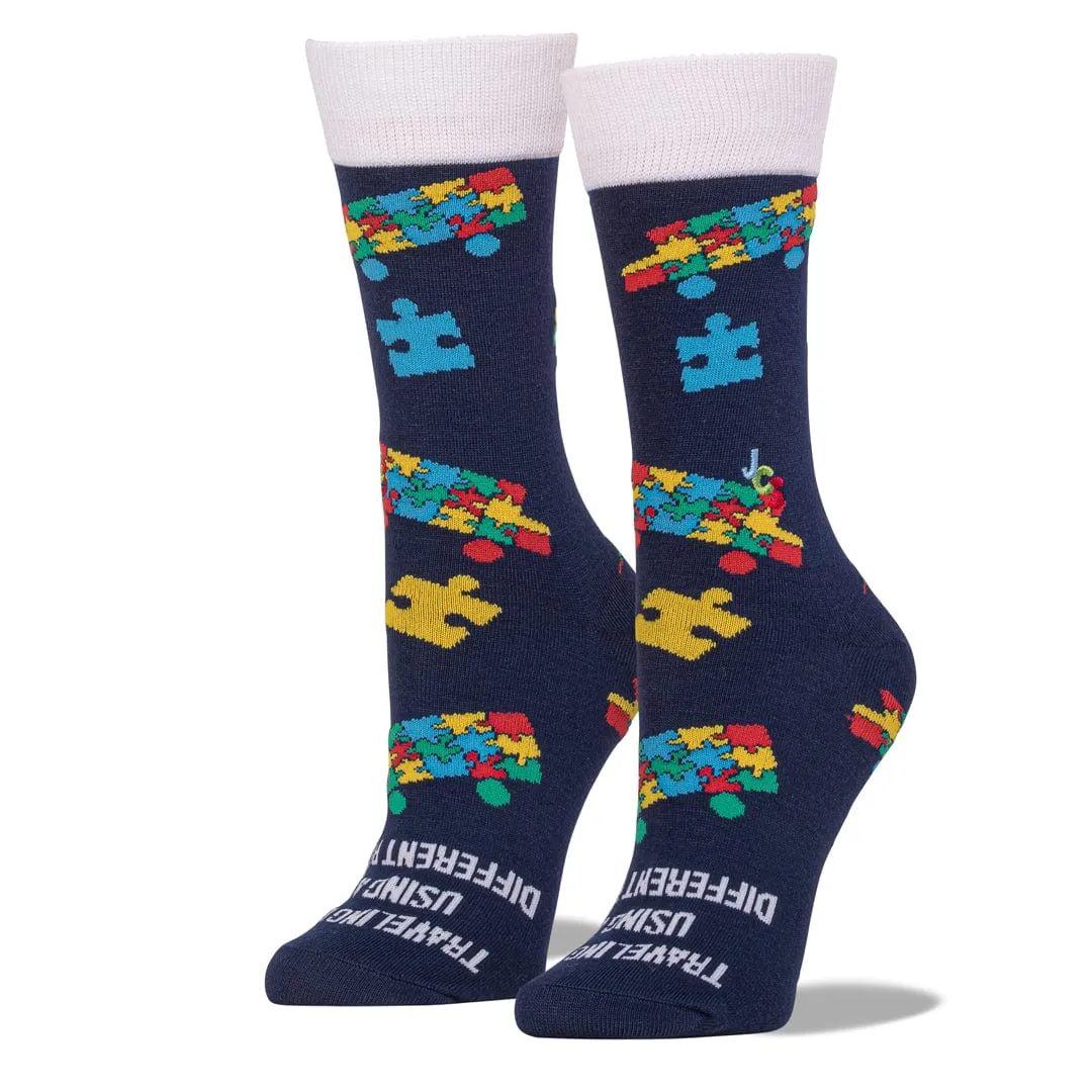 Bus Puzzle Piece Autism Awareness Crew Socks