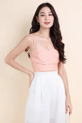 CAPRI RUCHED SATIN CROP TOP IN PEACH HEAVEN