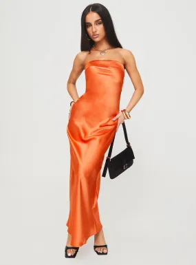 Citrus Kiss Strapless Maxi Dress Orange