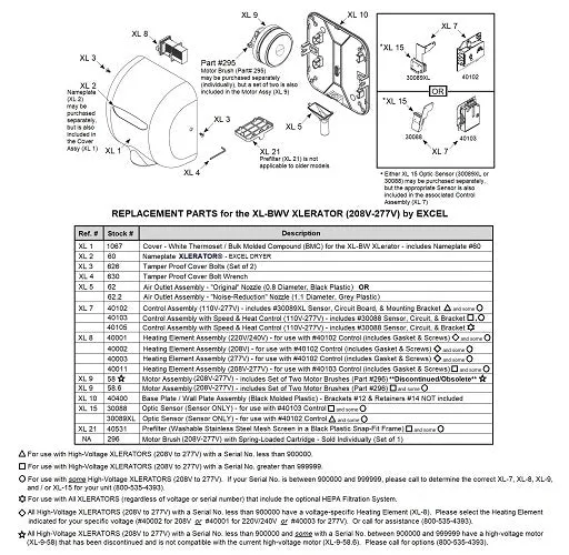 Excel XL-BWV (208V-277V) XLerator REPLACEMENT HEATING ELEMENT - Part Ref. XL 8 / Stock# 40011**