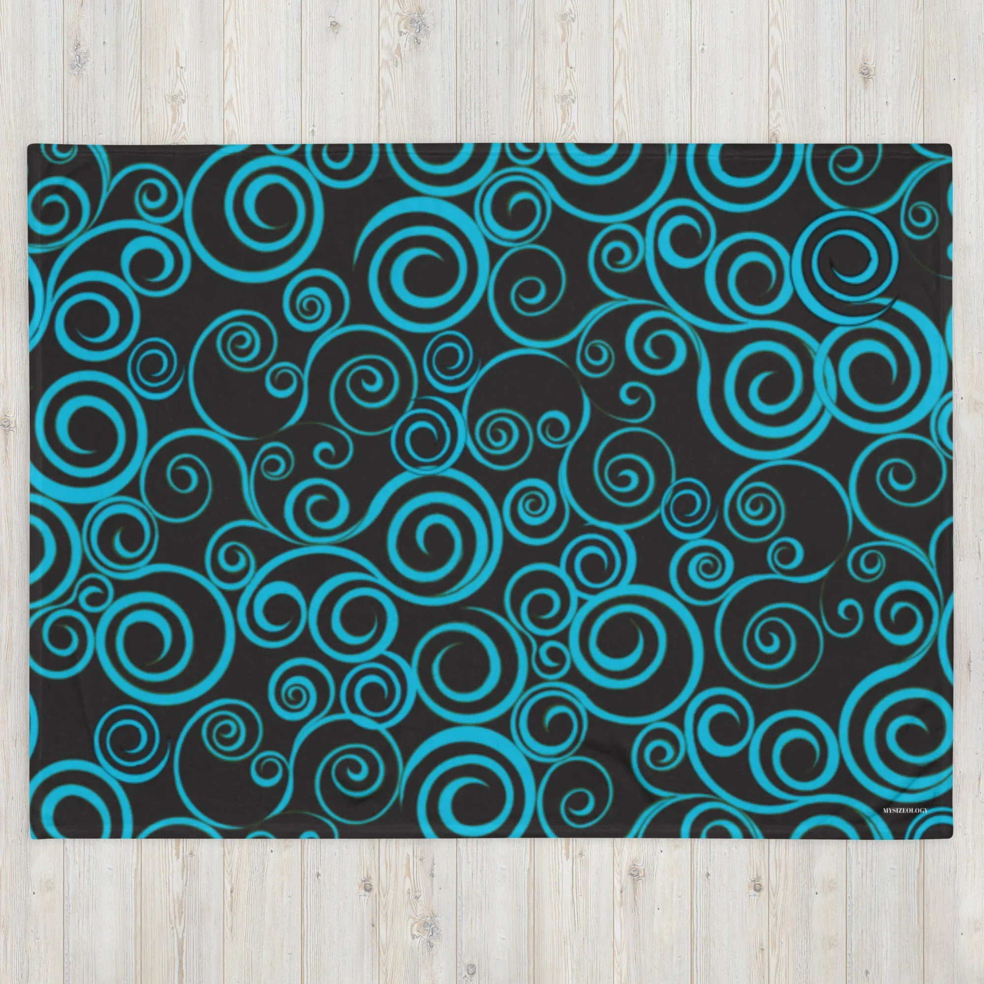 Large Blue Spiral on Black super Soft Throw Blanket 50x60” & 60x80” Towel 30x40”