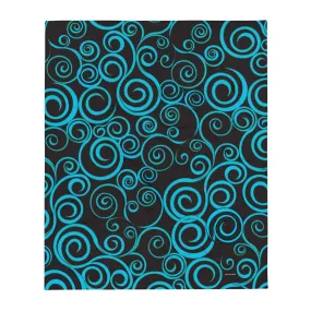 Large Blue Spiral on Black super Soft Throw Blanket 50x60” & 60x80” Towel 30x40”