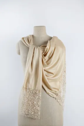 Limited Edition Cashmere Blend Scarf - Beige with Italian Lace