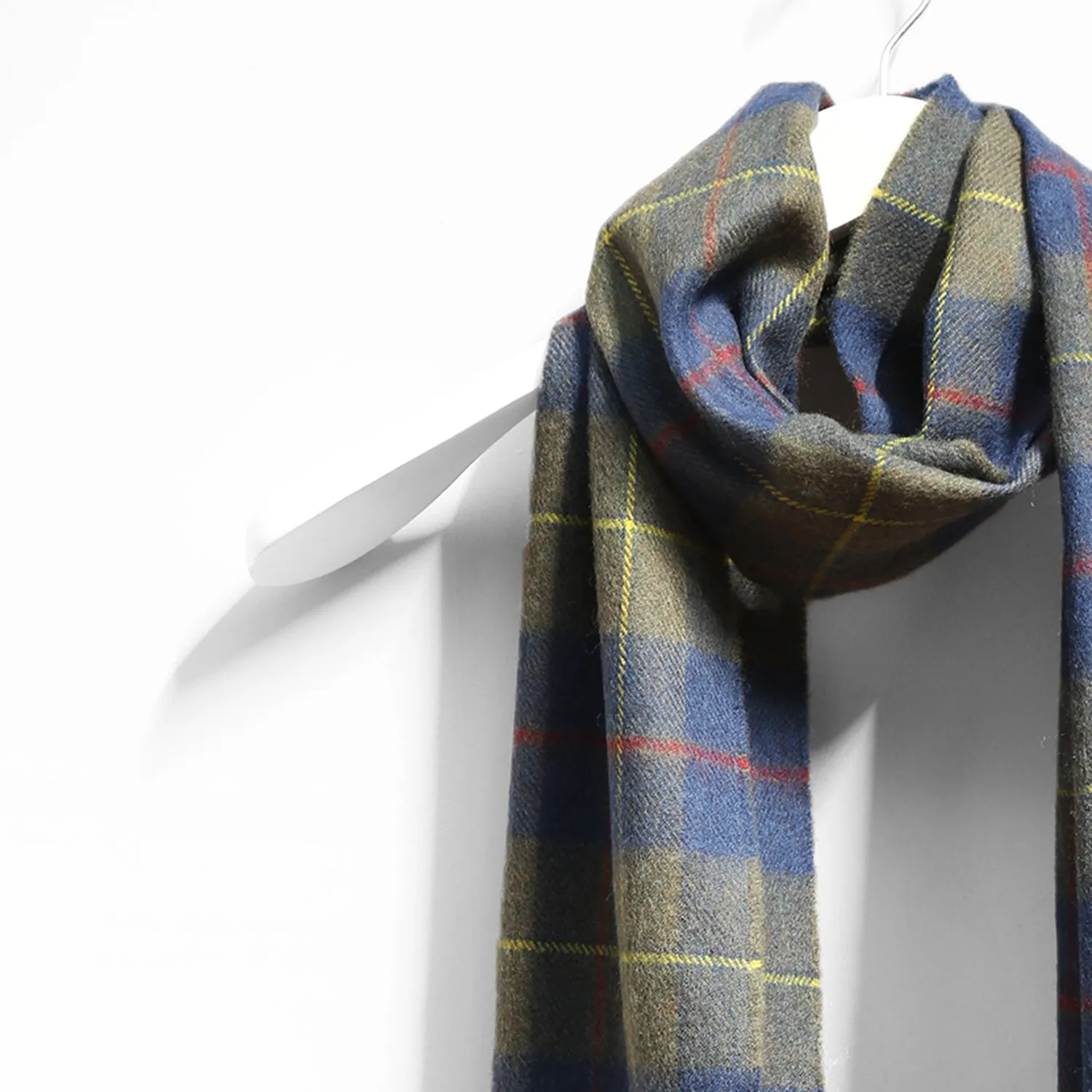 Merino Wool Scarf, Green & Indigo Plaid