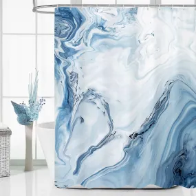 MitoVilla Blue Marble Shower Curtain, Modern Ombre Fabric Cloth Shower Curtains for Luxury Bathroom Decor, Abstract Chic Summer Watercolor Shower Curtain, 72x72