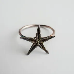 Small starfish - ring - silver 925 - rainbow patina