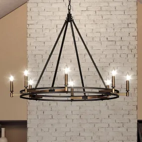 UEX2191 Luxe Industrial Chandelier 30''H x 38''W, Oil Rubbed Bronze & Satin Brass Finish, Stillwater Collection