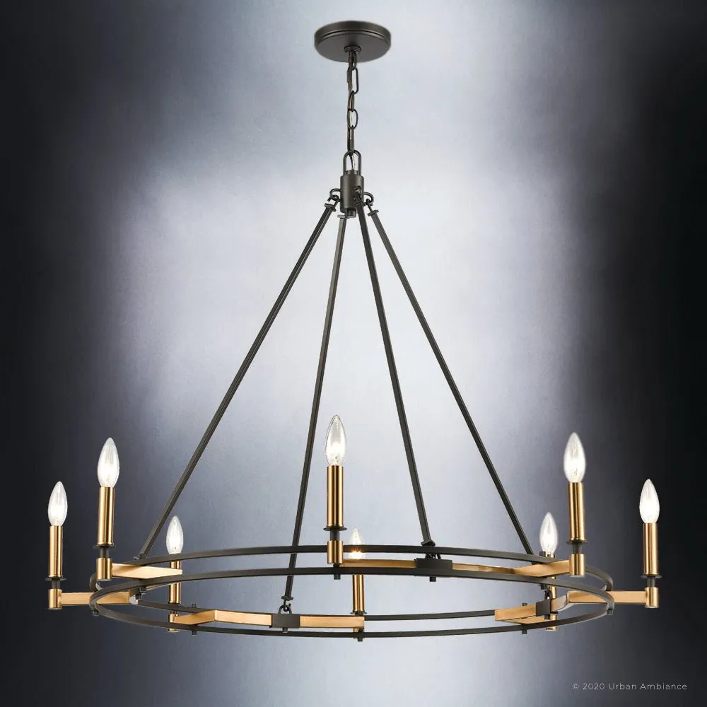 UEX2191 Luxe Industrial Chandelier 30''H x 38''W, Oil Rubbed Bronze & Satin Brass Finish, Stillwater Collection