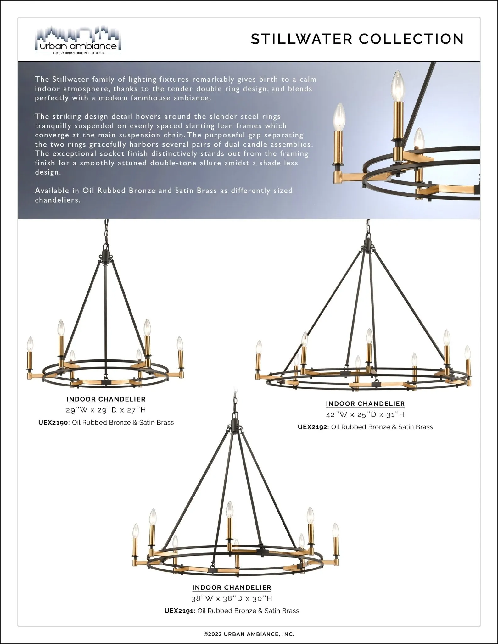 UEX2192 Luxe Industrial Oval Chandelier 31''H x 42''W, Oil Rubbed Bronze & Satin Brass Finish, Stillwater Collection