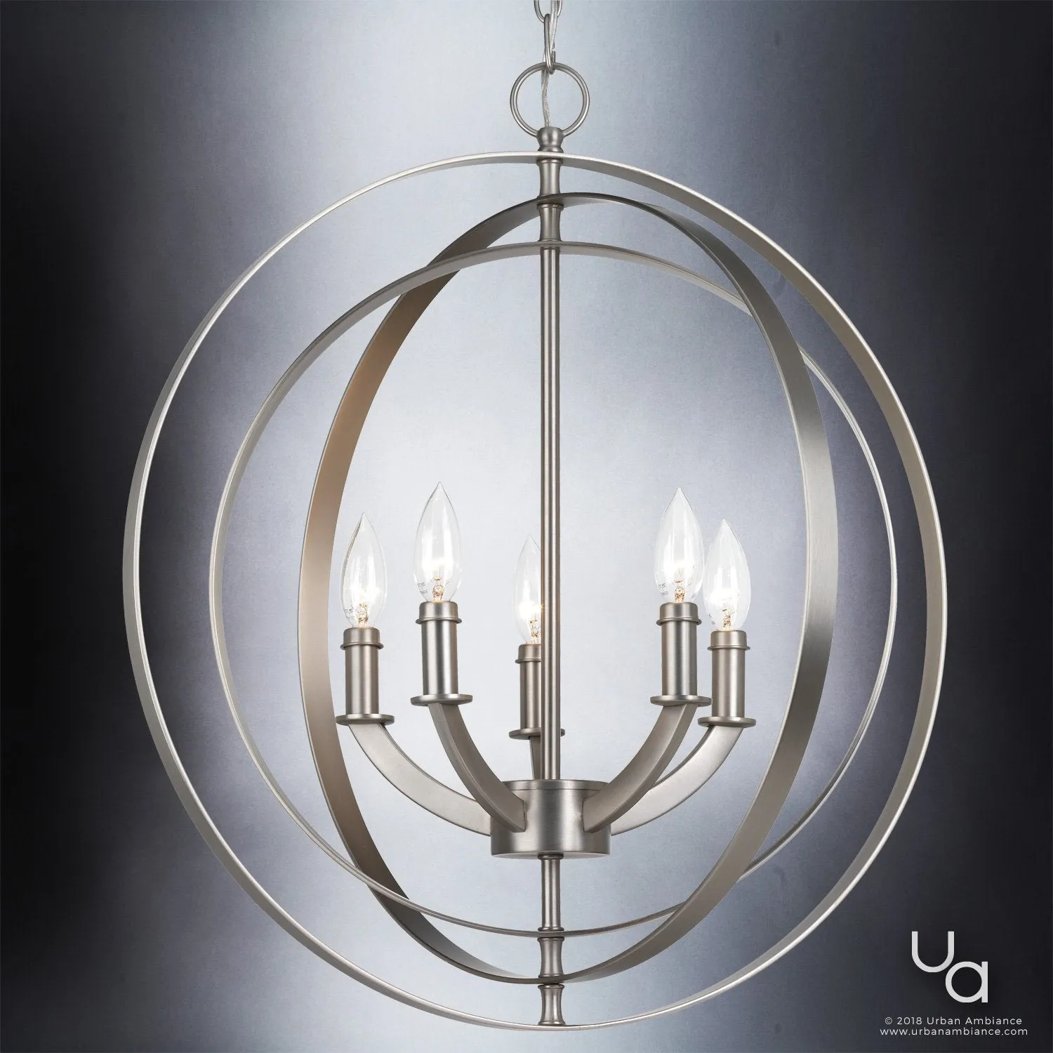 UHP2326 Luxe Industrial Chandelier, 24-3/8"H x 22"W, Brushed Nickel Finish, Arezzo Collection