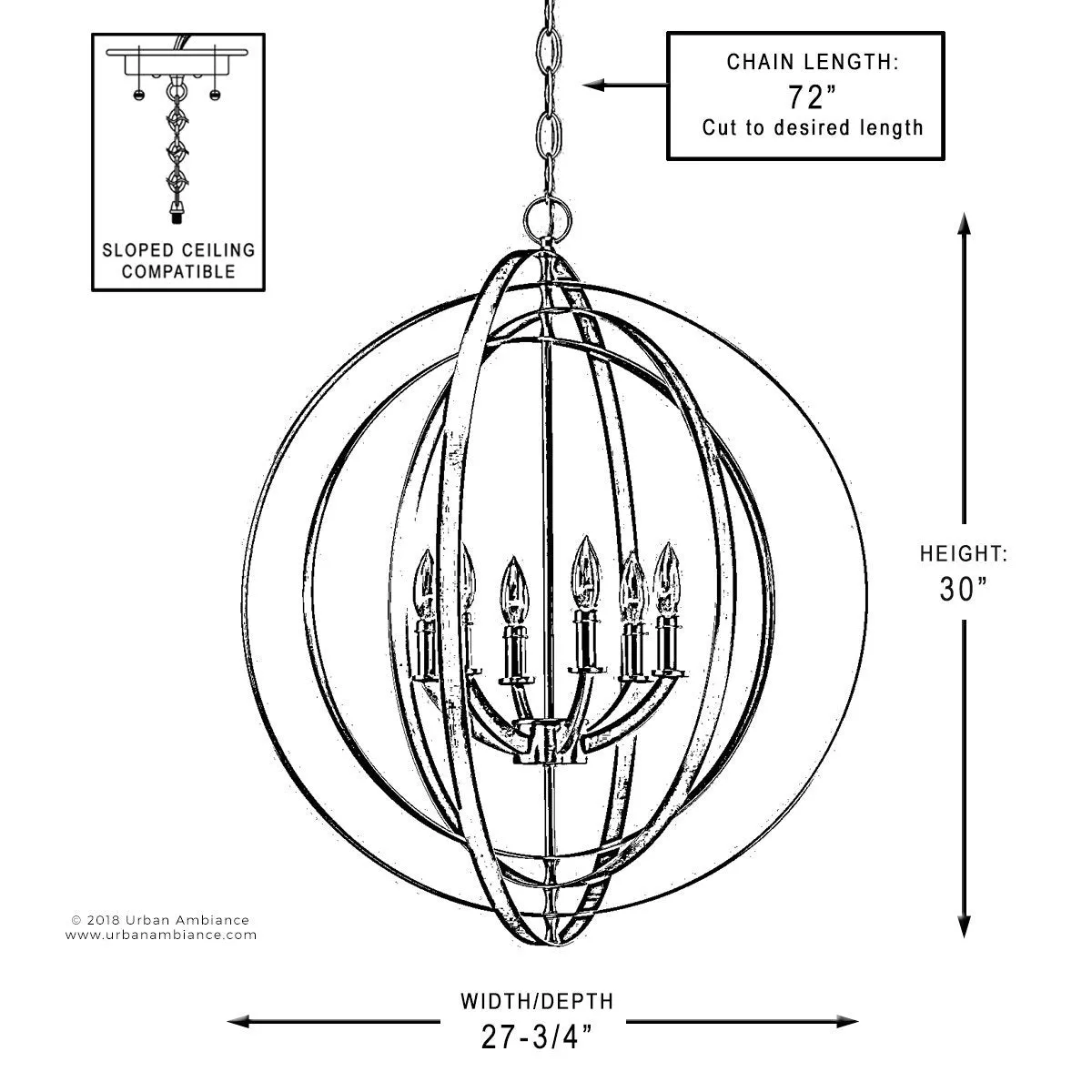 UHP2329 Luxe Industrial Chandelier, 30"H x 27-3/4"W, Brushed Nickel Finish, Arezzo Collection